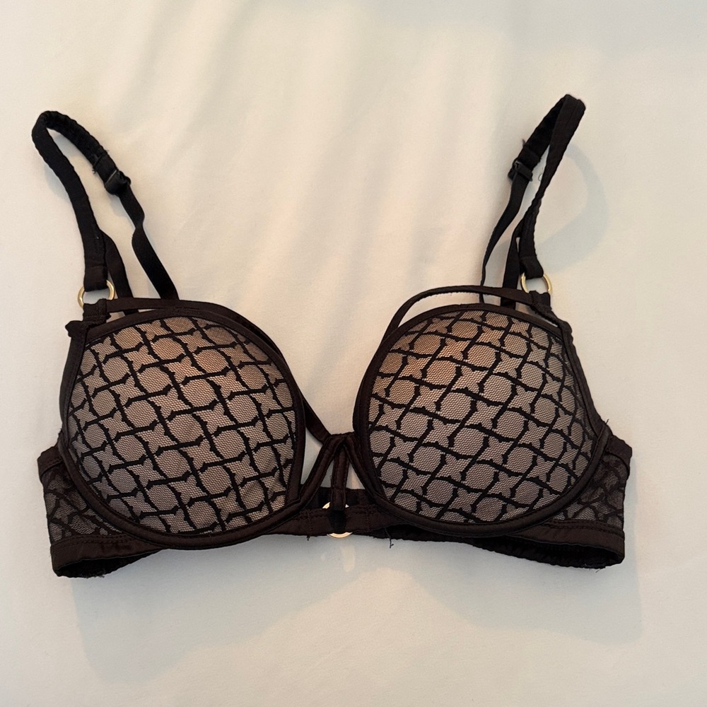 3/$90 Honey Birdette Black and Tan Patterned Bra